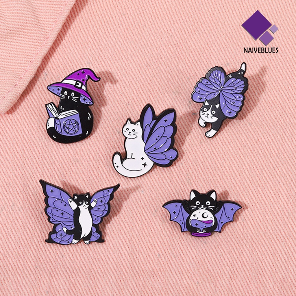 &lt; Naiveblues &gt; Bros Kartun Ekspresi Hidup Lucu Penyihir Pin Sayap Kucing Hitam