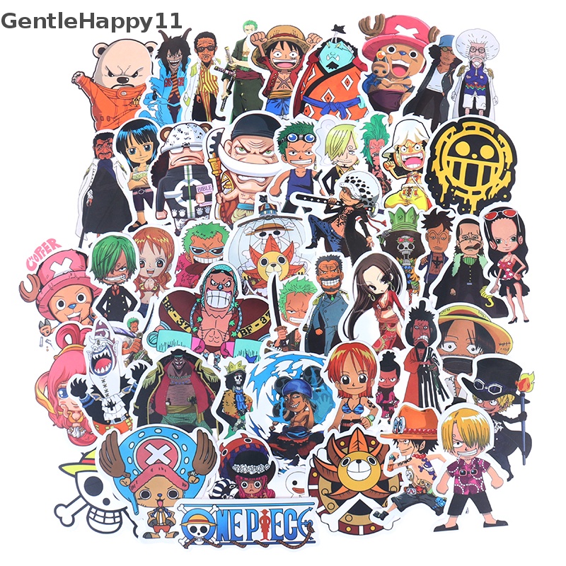 Gentlehappy 50Pcs Anime One Piece Luffy Stiker Mobil Laptop Skateboard Ransel Decals id