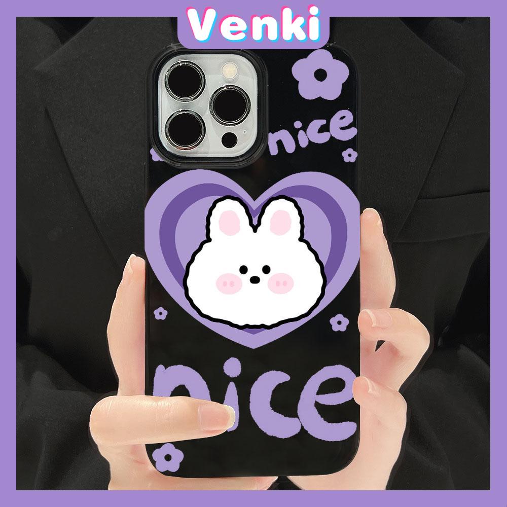 VENKI - For iPhone 11 Phone Case Black Glossy TPU Soft Case Shockproof Protection Camera Cute Purple Love Rabbit Compatible with iPhone 14 13 Pro max 12 Pro Max xr xs max 7 8 Plus