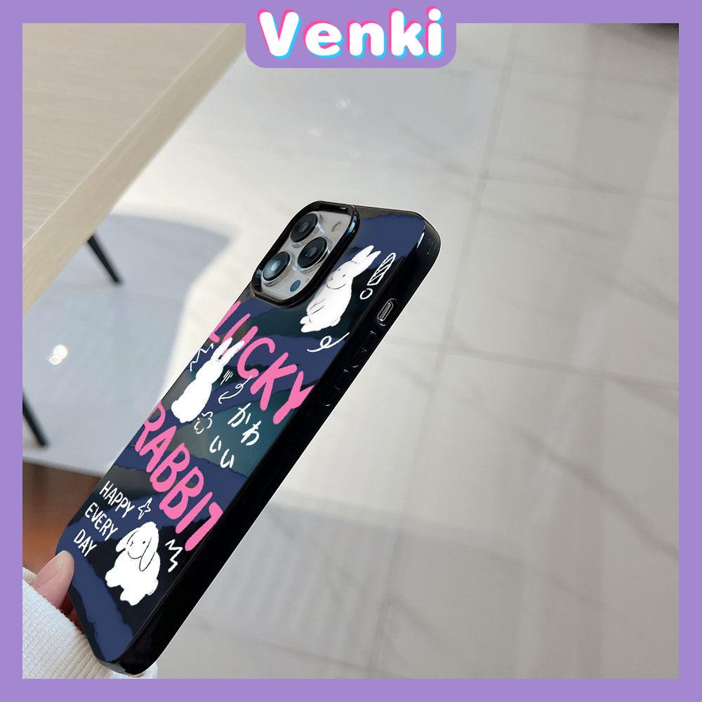 VENKI - For iPhone 11 Phone Case Black Glossy TPU Soft Case Shockproof Protection Camera Cute Little White Rabbit Compatible with iPhone 14 13 Pro max 12 Pro Max xr xs max 7 8 Plus