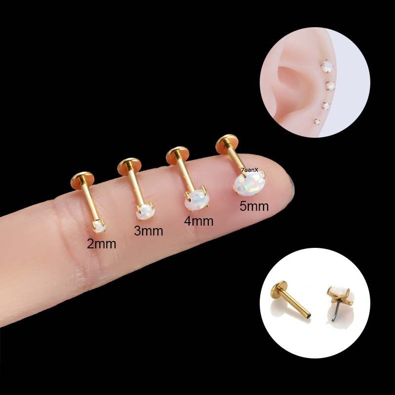1biji Labret Stud G23 Titanium Opal Insert Head Surgical Steel Bibir Telinga Helix Piercing 16Gauge Hypoallergenic
