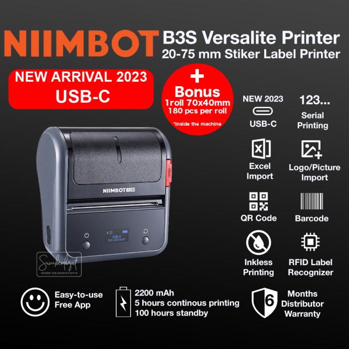 

Printer Niimbot B3S Thermal Label Bluetooth Stiker - New USB-C Version
