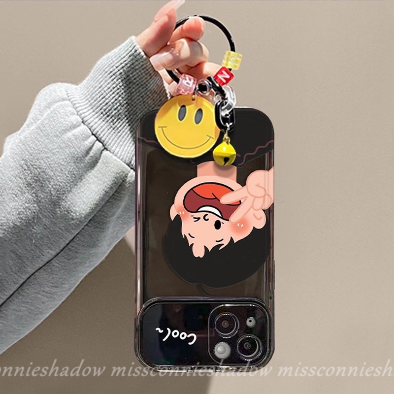 Casing Ponsel Cermin Make Up Flip Kreatif Untuk Oppo A12 A7 A15 A5s A31 A15s A3s A57 A53 A9 A5 A33 2020 A35 A77S A77 A11K Pasangan Kartun Lovely Sweet Boy Girl Shockproof Soft Case