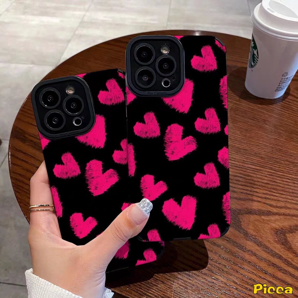 IPHONE Retro Fashion Rose red Love Heart Phone Case Kompatibel Untuk Iphone7 8 Plus11 13 14 12 Pro MAX X XR XS MAX 7Plus Silicon Shockproof Mewah Tekstur Kulit Lembut Tpu Cover