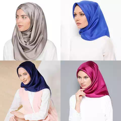 Hijab Segi Empat Satin Sutera Polos Scarf