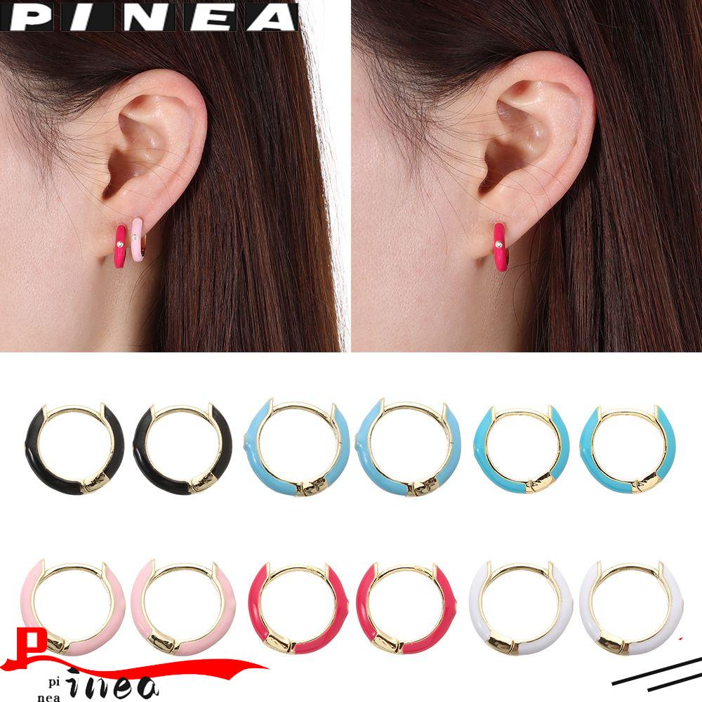 Nanas 1pasang Anting Lukisan Cat Minyak Wanita Pria Ear Cuff Jewelry Lapis Emas