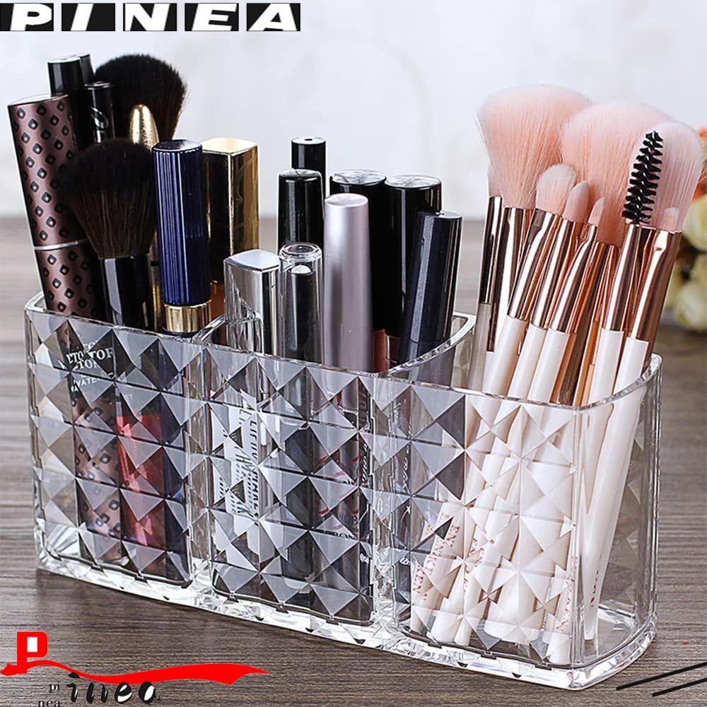 Tempat Kuas Makeup Nanas Bening Serbaguna 3kisi Penyimpanan Kuas Lipstik