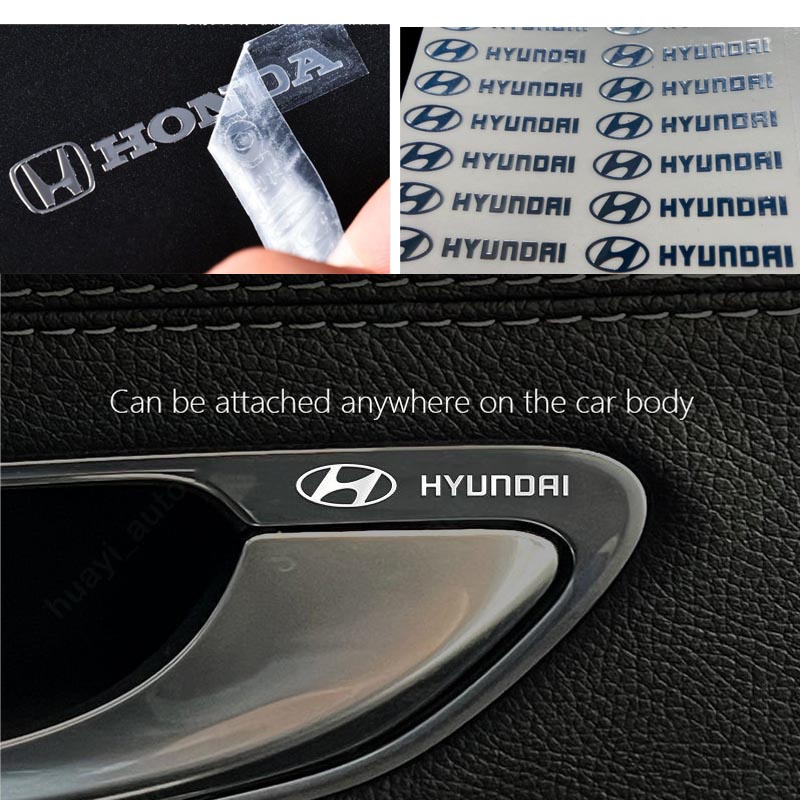 Hyundai Logo Mobil 3D Exterior Metal Sticker Interior Mobil Stiker Hias Jendela Kreatif Stiker Untuk i10 stargazer Kona Getz Aksen Elantra Tucson I30 Santafe Creta ix35