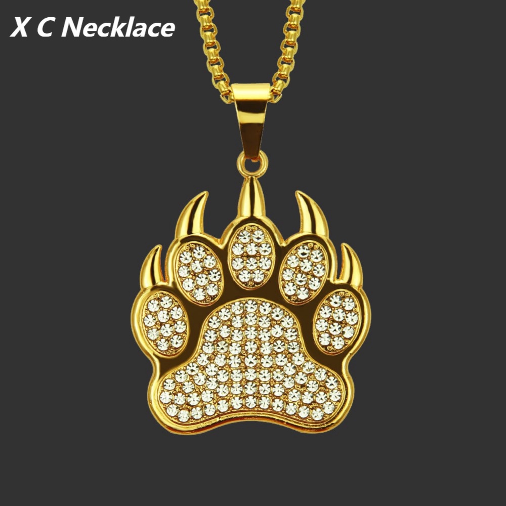 [X C Kalung] Warna Emas Beruang Paw Dog Paw Alloy Hip Hop Vintage Pria Dan Wanita Kalung Pesta Ulang Tahun Hadiah Fashion Liontin