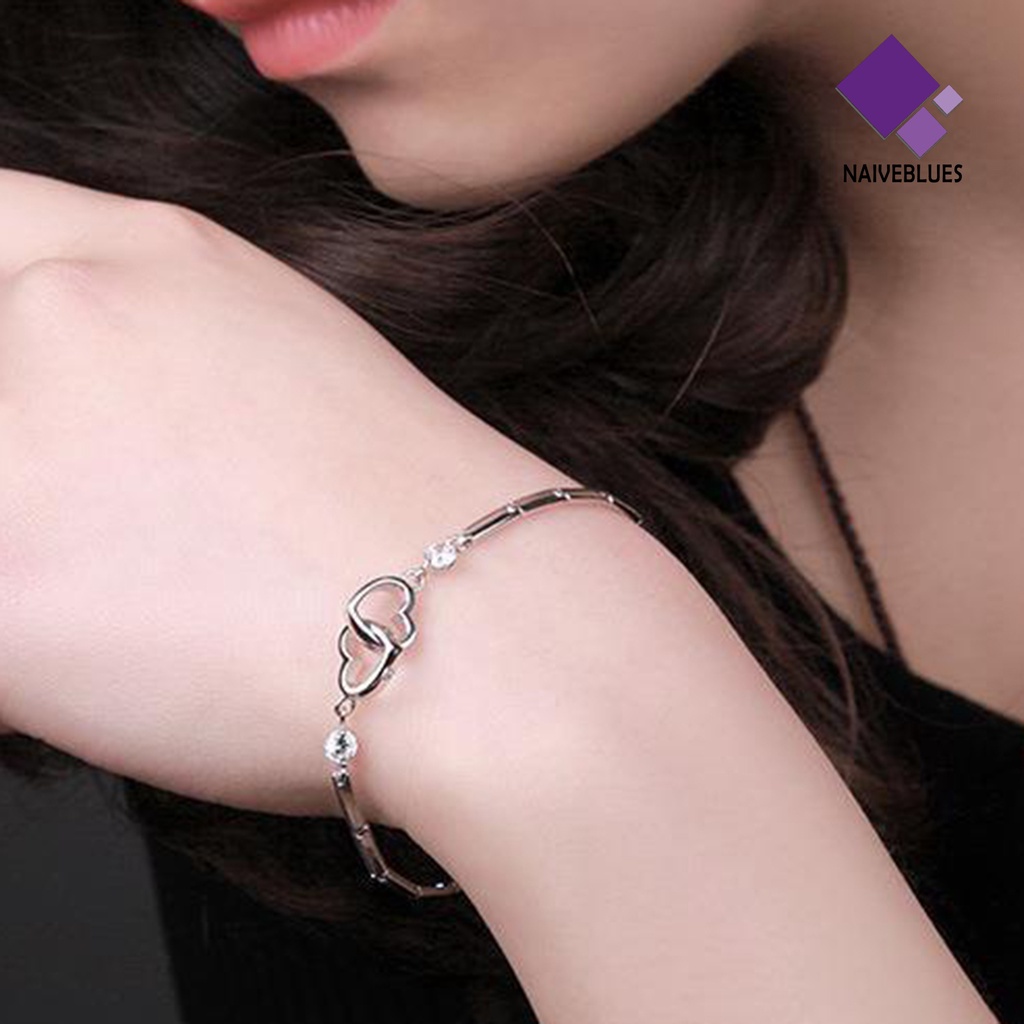 &lt; Naiveblues &gt; Gelang Wanita Warna Solid Halus Berongga Keluar Adjustable Berlian Imitasi Rantai Pernikahan