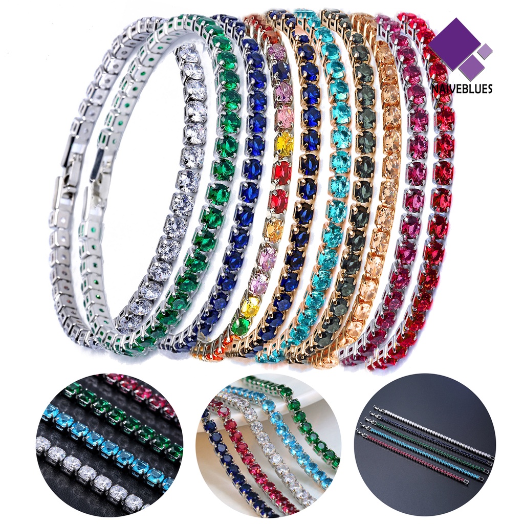 &lt; Naiveblues &gt; Chic Gelang Berlian Imitasi Halus Indah Multicolor Sparkling Dress-up Ravishing Gelang Wanita Perhiasan