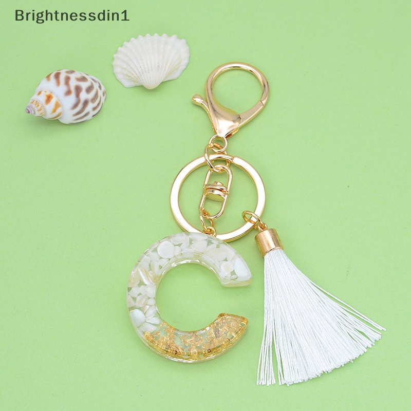 [Brightnessdin1] 1pc Gantungan Kunci Alfabet Rumbai Emas Huruf Inggris Keyring Glitter Gradiasi Resin Butik