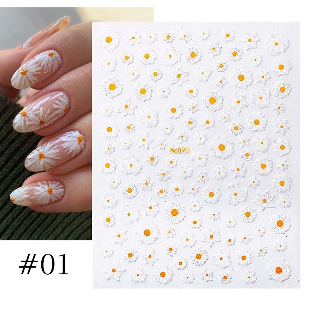 AUGUSTINA Agustina Flowers Stiker Kuku Korea Ins Style Bunga Putih Self Adhesive Nail Decorations