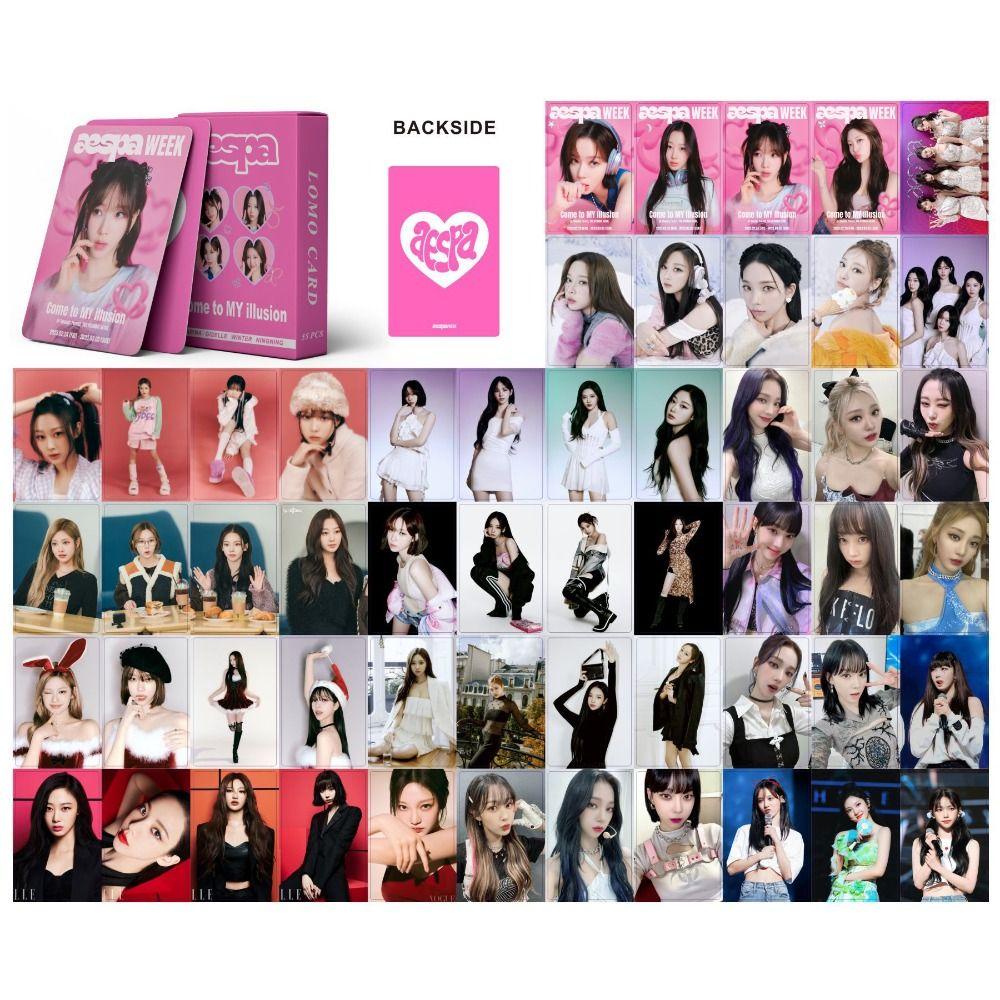 [Elegan] Aespa Lomo Card Mainan Anak Perempuan 55pcs/Set Treasure Card Set Album Card Kartu Kolektor Le Sserafim Idol Foto MY World Aespa Week Aespa MY WORLD2