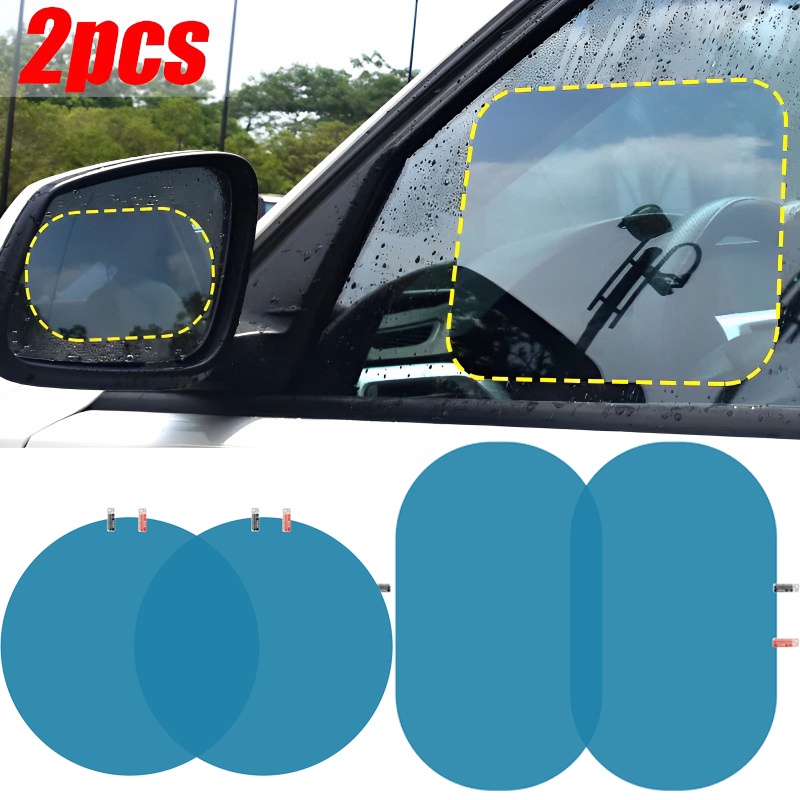 2pcs Kaca Spion Mobil Film Tahan Air Kaca Film Side Mirror Kaca Film Rainproof Anti Kabut Film Mist Film Transparan Berlapis Nano Stiker Pelindung Untuk Mobil Bus Truk Kamar Mandi