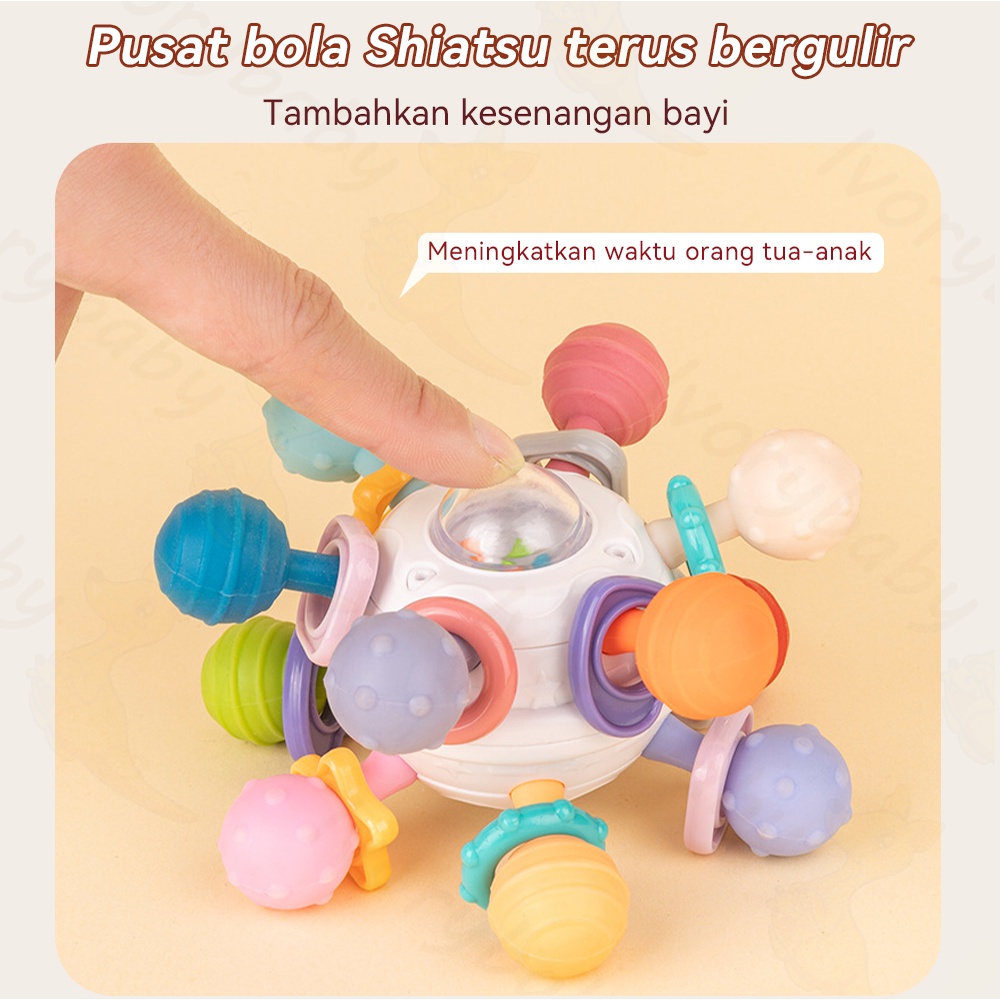 Ivorybaby Bola teether bayi silikon Mainan bola atomik putar Rattle teether bayi lembut