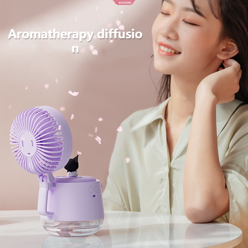 Sanrio Humidifier Spray Fan Cinnamoroll Kuromi Cute Portable Fan USB Desktop Fan Lampu Malam Kawaii Musim Panas Hadiah Alat Rumah [ZXL]