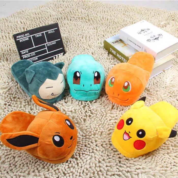 SANDAL BONEKA SNORLAX POKEMON EEVEE PIKACHU SEPATU RUMAH KAMAR TIDUR - EEVEE COKLAT