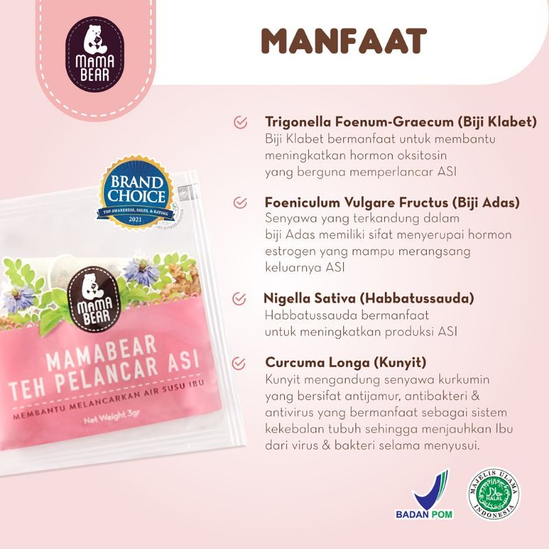 Teh Mama Bear Tea Minuman Booster Pelancar Penambah Asi For Healthy Lactation By Mallpompaasi