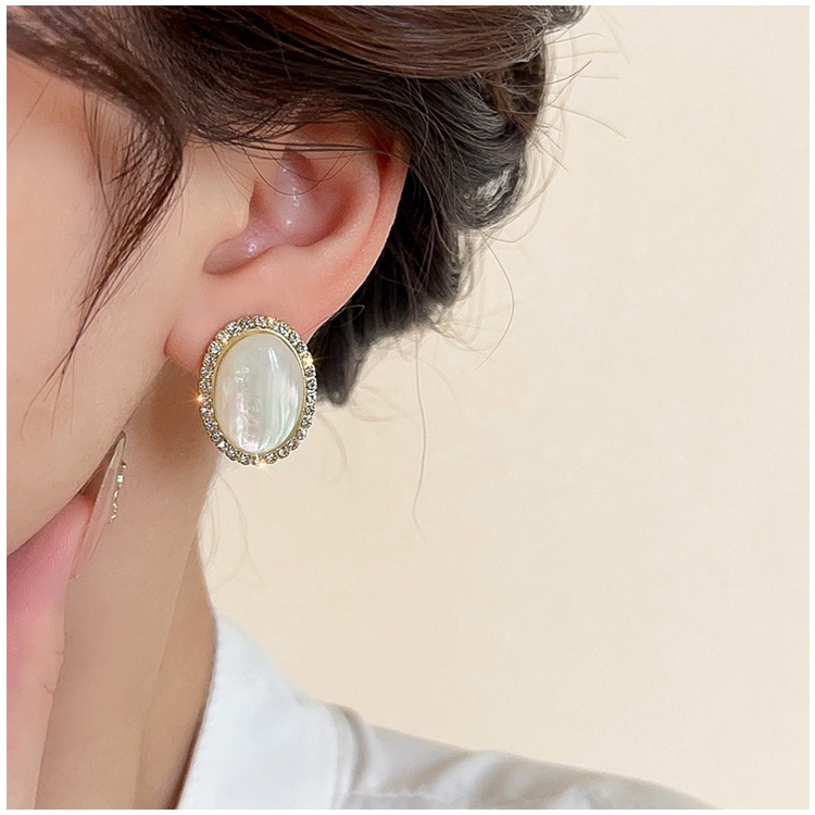 925jarum Perak Gaya Istana Retro Opal Anting Fashion Elegan Sastra Oval Anting Earrings Wanita