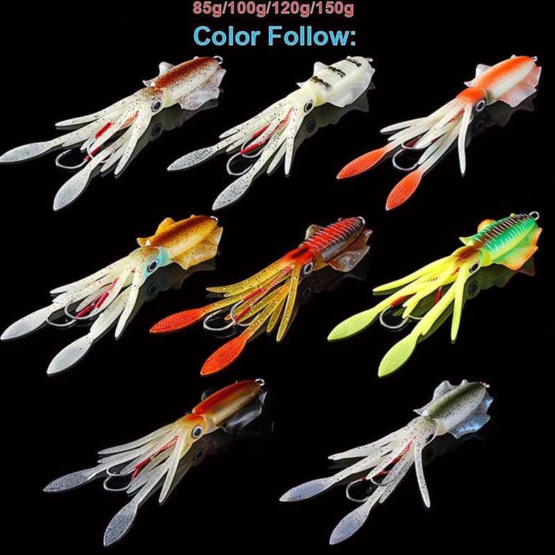 Tastetasty Fishing Soft Squid Lure 120g Luminous/UV Squid Jig Umpan Pancing Untuk Memancing Laut Wobbler Umpan.