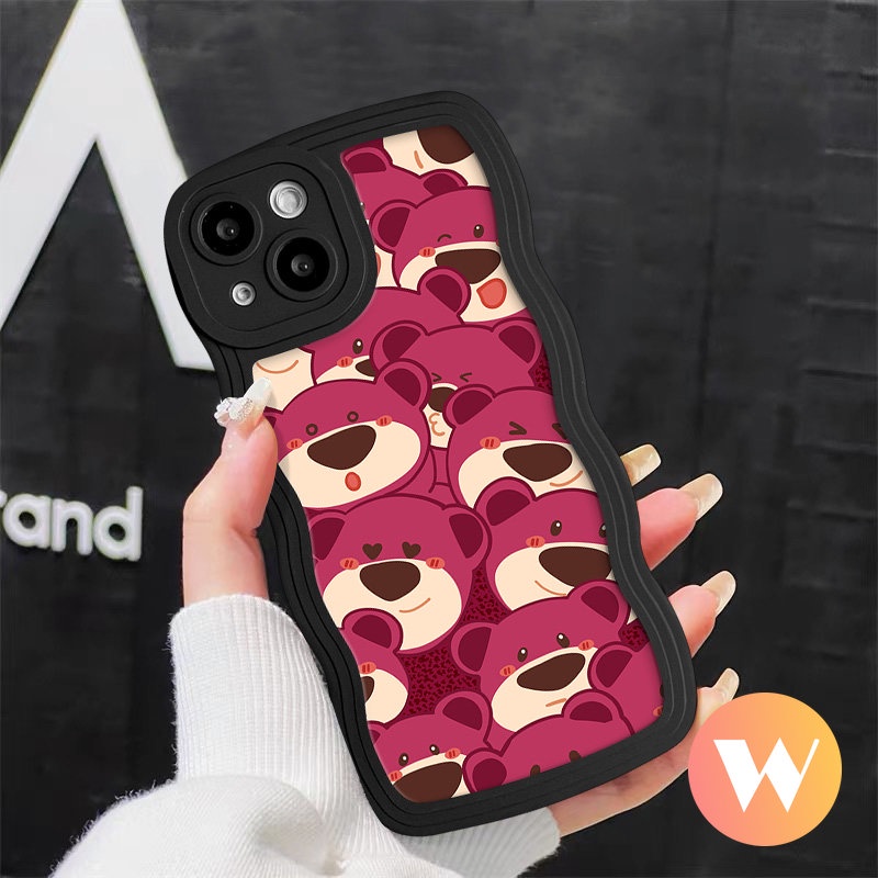 Cartoon Cute Lotso Strawberry Bear Case For Infinix Hot 12 9 11 10 Play Note 10 Pro 12 G96 Hot 11s 10s 10Lite 20 10 20s 8 9 12i 12 Pro Smart 4 5 6 Plus Soft Tpu Wavy Edge Cover