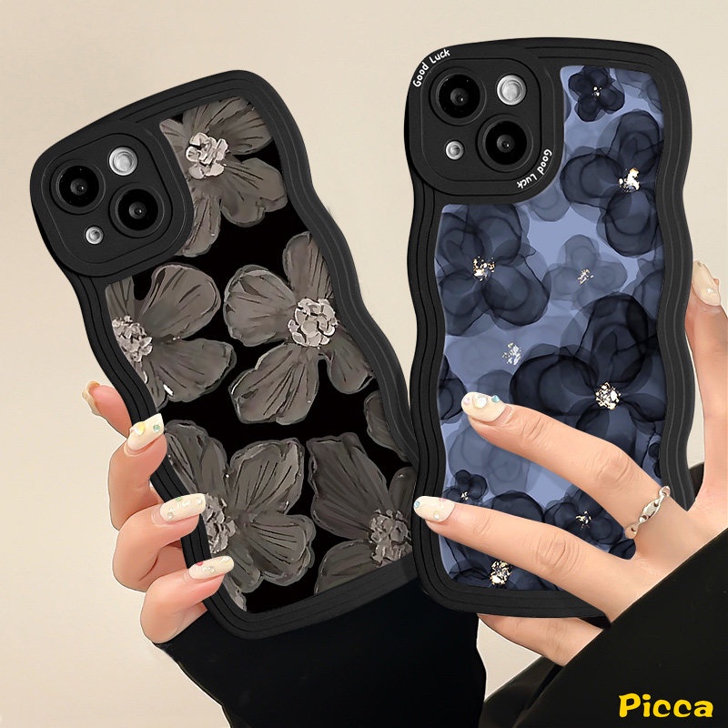 Fashion Lukisan Cat Minyak Seni Floral Phone Case Kompatibel Untuk iPhone 7plus14 11 13 12 Pro Max 8Plus X XR XS Max7 8 6s 6 14 Plus SE 2020 Bunga Segar Bergelombang Tepi Lembut Tpu Cover