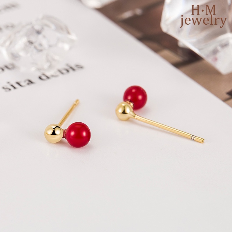 S925 Perak Vintage Red Bean Stud Earrings Indah Cahaya Mewah2023An Anting Baru