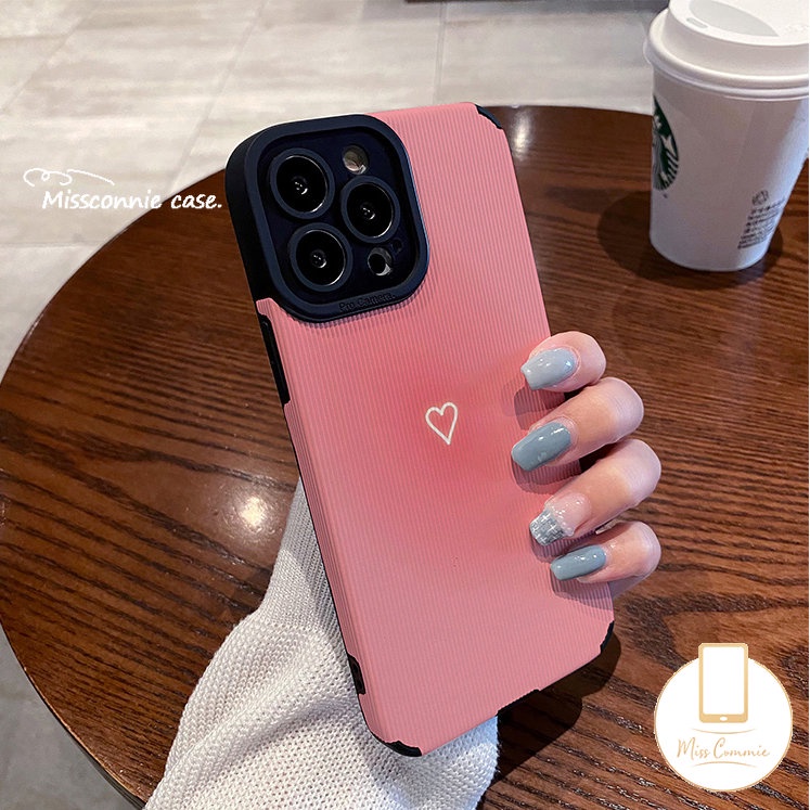 Pink Love Heart Phone Case Untuk iPhone 11 Pro Max X XR 78 Plus XS Max11 12 13 14 Pro Max Mewah Tekstur Kulit Shockproof Silikon Lembut Tpu Penutup Belakang