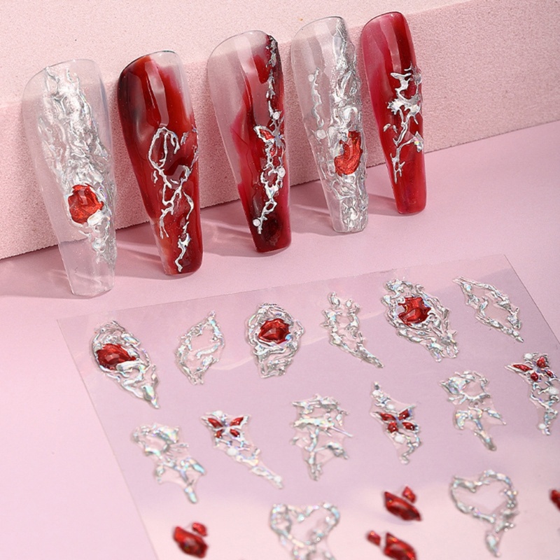 Sa Stiker Nail Art Stiker Kuku 5D Self-Adhesive Heart Nail Stickers Untuk Wanita