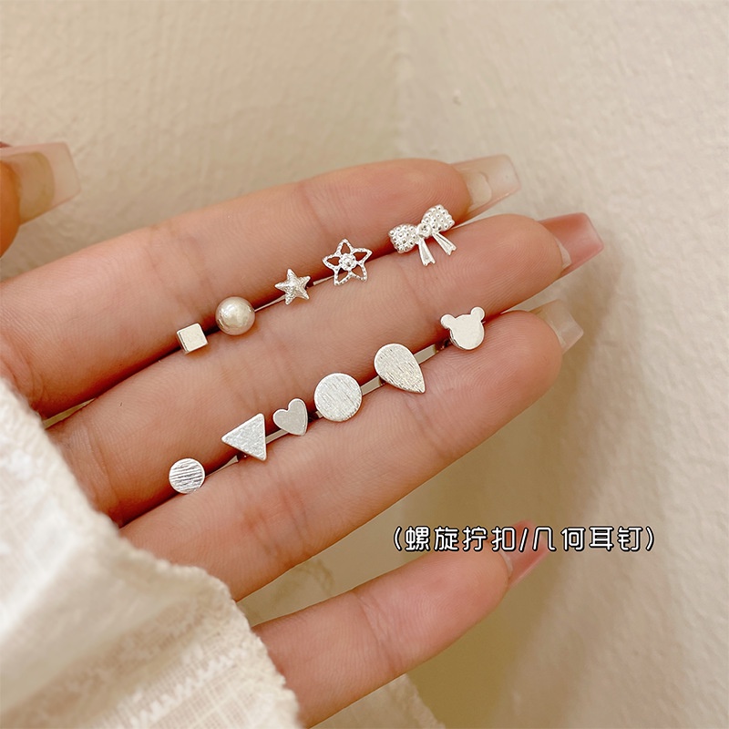 Vintage Mini Silver Stud Earrings Korea Sederhana Hati Busur Simpul Anting Banyak Gaya Anting Murah Perhiasan Hadiah