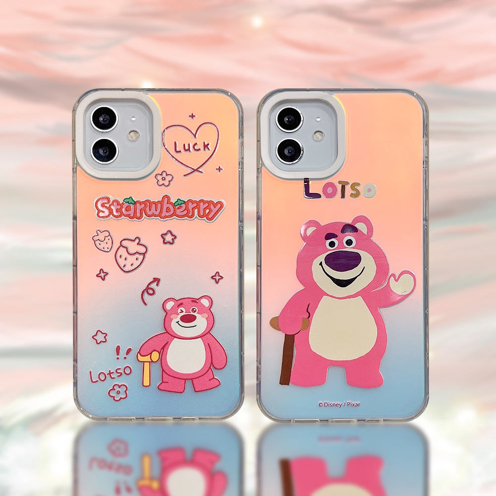 Compatible For IPhone 14 13 12 11 Pro Max X XR Xs Max 8 7 Plus SE 2020 Kompatibel Untuk Lucky Strawberry Bear IMD Laser Gradient Phone Case TPU Lembut Shockproof Cover Pelindung