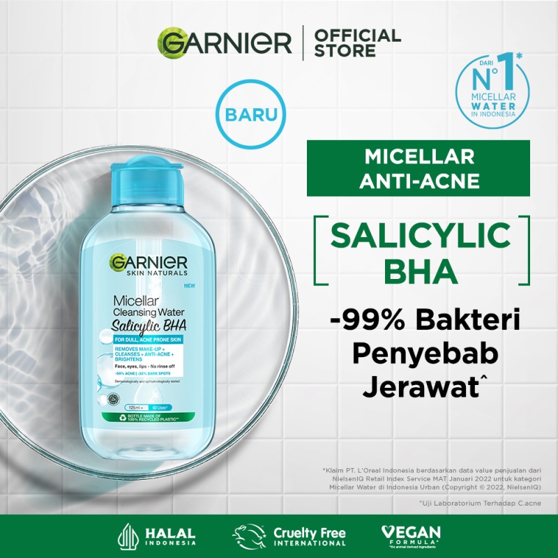 GARNIER Micellar Water Blue Salicylic Acid 125ml Skincare Cleansing - Skincare Pembersih Wajah & Mak