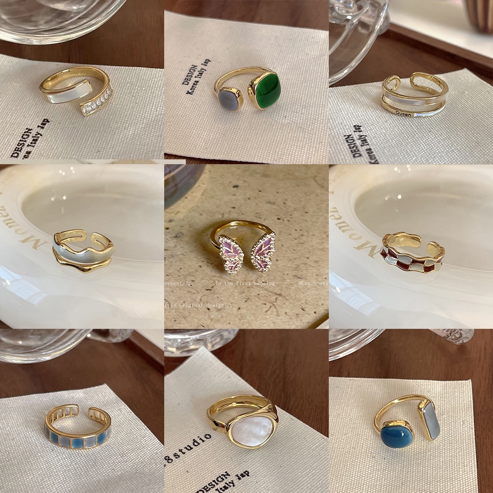 Korea Fashion Elegan Wanita Enamel Cincin Kupu-Kupu Opal Berlian Imitasi Mutiara Ring Untuk Aksesoris Perhiasan Wanita