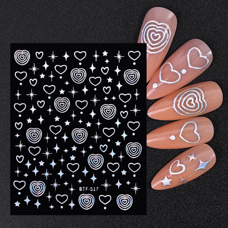 3d Golden Shining Nail Sticker DIY Nail Art Dekoratif Stiker French Laser Love Cincin Peningkatan Kuku Stiker Perekat Diri Bintang Awn Kembali Perekat Stiker