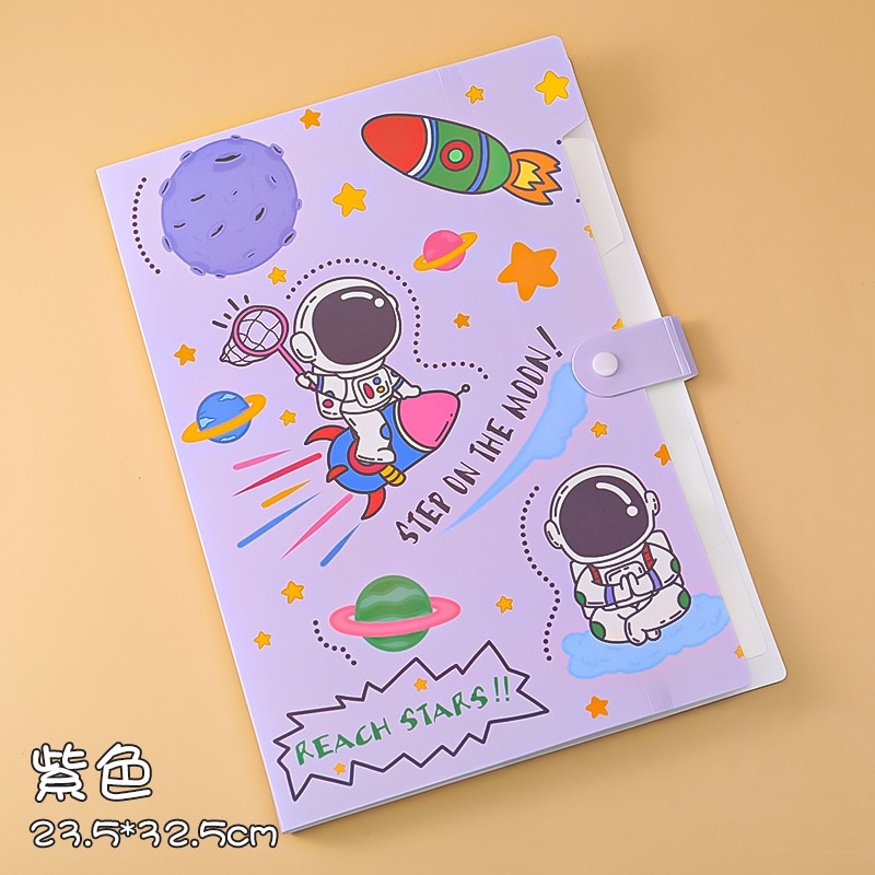 Tas Dokumen File Folder Arsip Kartun Astronot A6 Grid Untuk Perlengkapan Alat Tulis Kantor Sekolah Siswa