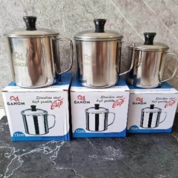 Mug Stainless Steel Tebal Cangkir Gelas Mug Teh Kopi Stainless Ganom - 9cm
