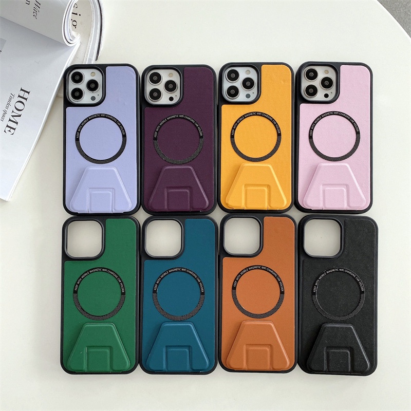 IPHONE Casing Pelindung Ponsel Stand Lipat Cocok Untuk Iphone14Plus Casing Ponsel Kulit Polos Iphone11 12 13 14 Pro max Silikon Wireless Magnetic Suction Magsafe