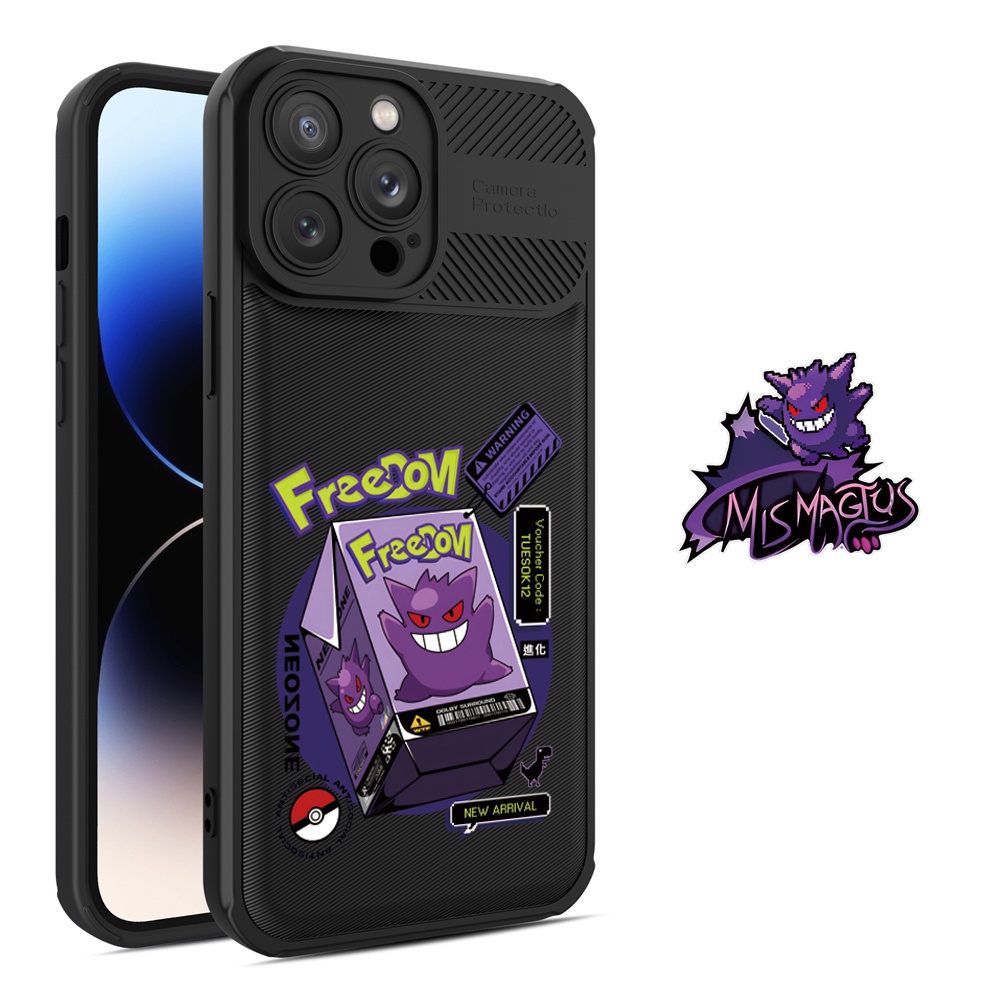 Case Serat Karbon Realme C55 C35 C33 C31 C21Y C25Y RealmeC25 C25S C15 C12 C3 C2 Realme 5 5i 5S 6i C3 Anime Pokemon Gengar Cross Grain Phone Cover