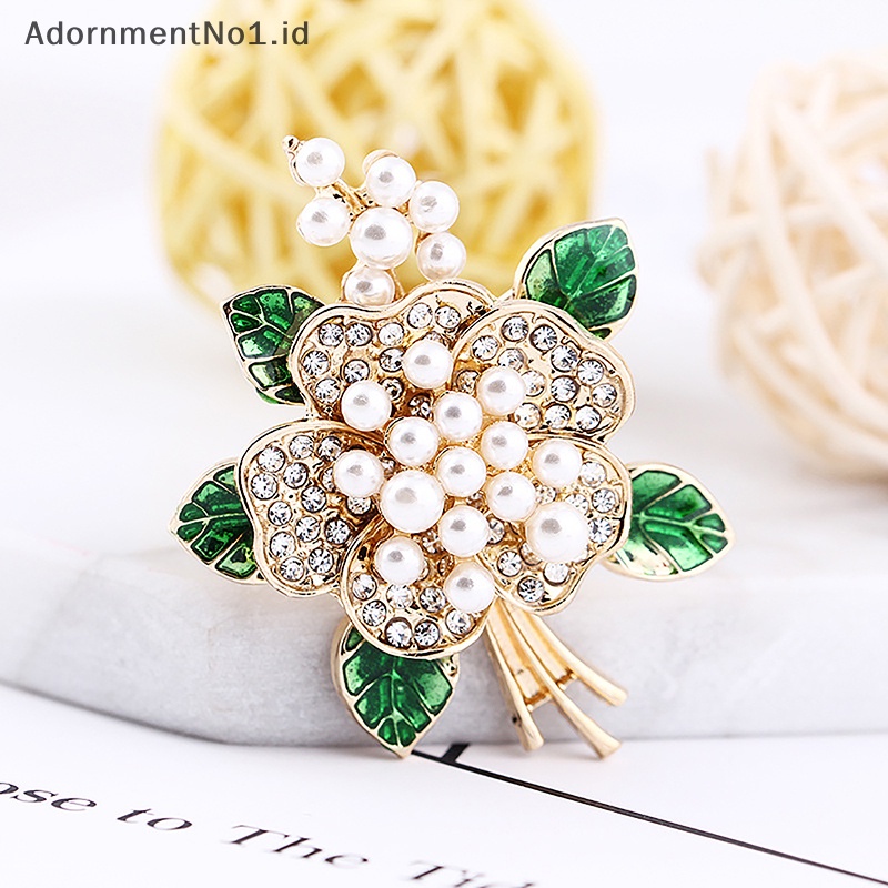 [AdornmentNo1] Fashion Trendi Enamel Daun Hijau Bros Kreatif Berlian Imitasi Mutiara Bunga Korsase Perhiasan Berkualitas Tinggi Untuk Wanita Syal Gesper [ID]