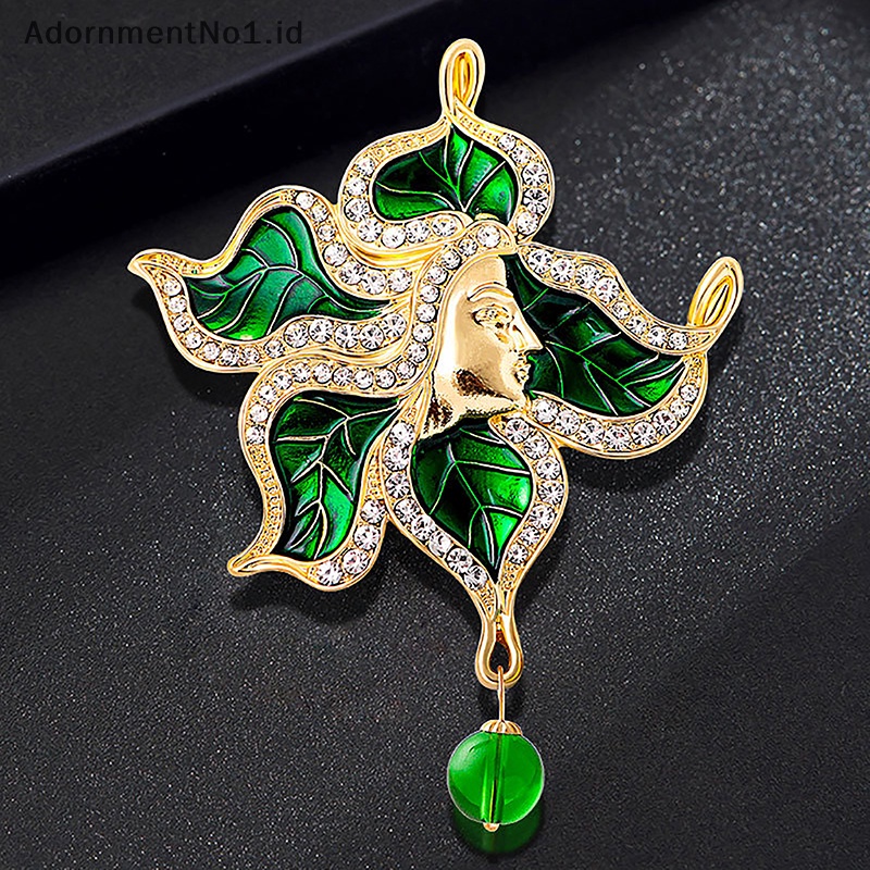 [AdornmentNo1] Fashion Vintage Daun Dewa Bros Untuk Wanita Unisex Kecantikan Hijau Enamel Berlian Imitasi Tanaman Korsase Pesta Kantor Bros Pin Hadiah [ID]