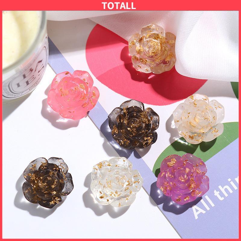 COD Anting Bunga Transparan Foil Emas Anting Mawar Krim Lem Buatan Tangan Anting-Totall