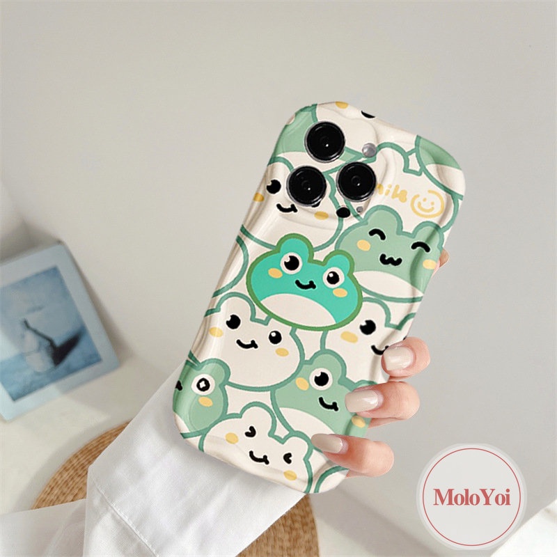 IPHONE Casing Glossy Tepi Melengkung Bergelombang 3D Kompatibel Untuk Iphone6 7 6S 8plus 11 Pro Max12 14 13 Pro MAX XR X XS MAX Cute Winnie the Pooch Kartun Kodok Airbag Pasangan Tahan Guncangan Soft Cover