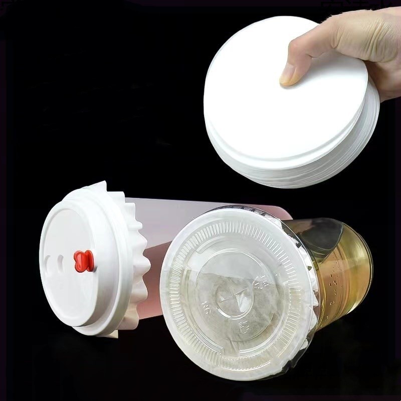 100pcs Bentuk Bulat Anti Bocor Kemasan Sealing Paper Film Disposable Cup Drink Pad Spill Proof Sealing Film Teh Susu Kopi Minuman Gasket Sealer Tutup Untuk Kemasan Takeout