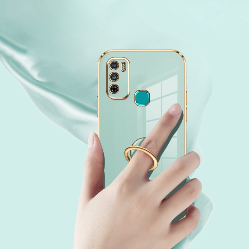 Andyh Casing Ponsel Silikon Ultra Tipis Untuk Infinix Hot9Play X680 X680B X680C X655 X655C X655D Deluxe Fall Protection Gold Band Dengan Jam Cincin Dan Lanyard Gratis