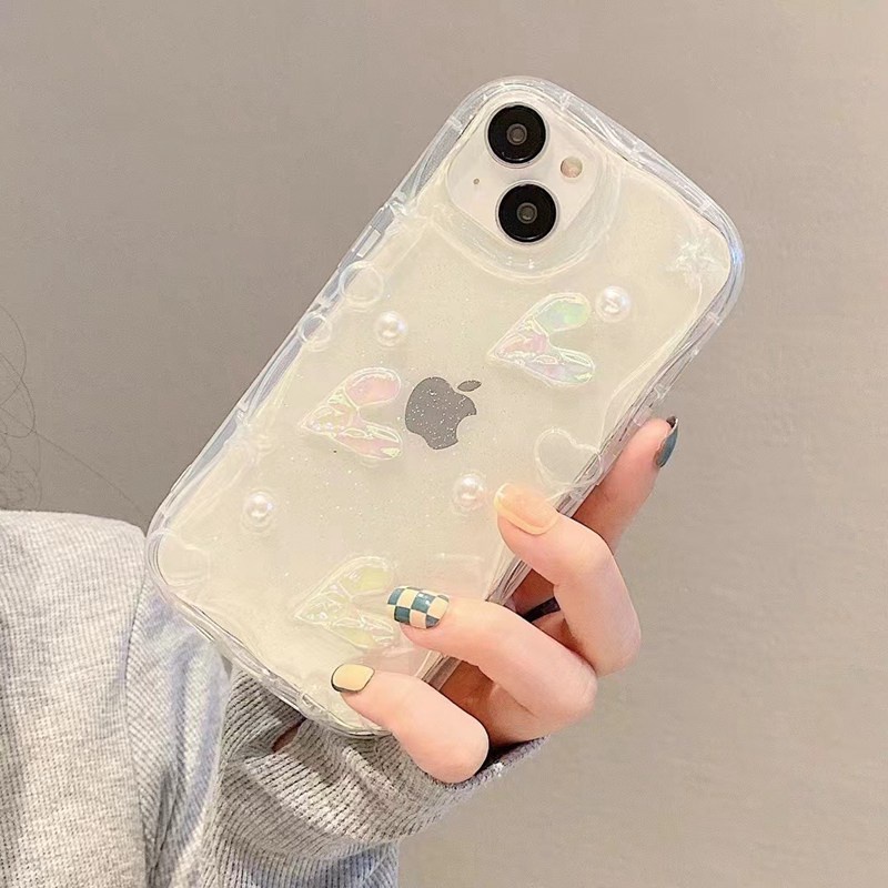 3D Crystal Laser Love Pearl Soft Case for IPhone 7 8 Plus X XS XR XS Max 11 13 12 14 PRO Max 14 Plus Clear Phone Case for Girl Women Gift