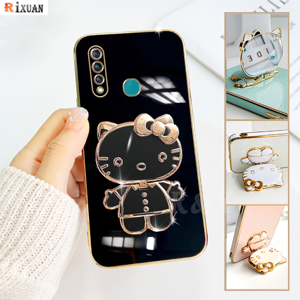 Huawei Y6P 2020y7a Y9S Y7 Pro Y9 Prime 2019 Nova 5T 8i 7i 7SE Nova 3i Cermin Rias Fashion Kitty Cat Stand Holder Lipat Mewah Plating Karet Soft Cover Rixuan