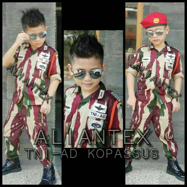 TERMURAH SET PELUIT BARET TALIKUR BAJU KOSTUM PROFESI TNI-AD KOPASSUS ANAK TERLARIS