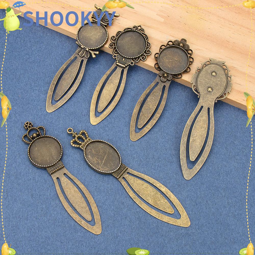 Chookyy1/5pcs Bookmark Besi Metal Hadiah Untuk Teman Gaya Oval Warna Perunggu Antik Setelan Cabochon