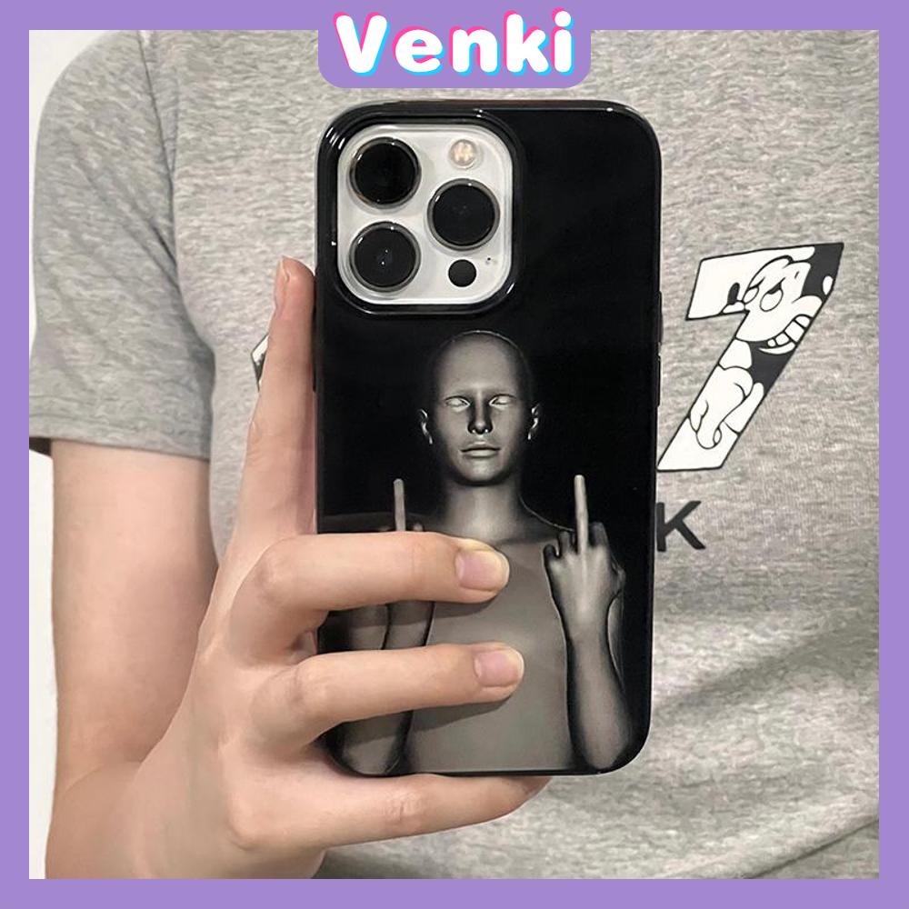 VENKI - Untuk iPhone 11 iPhone Case Hitam Glossy TPU Soft Case Shockproof Perlindungan Kamera Abstrak Lucu Gambar Kompatibel dengan iPhone 14 13 Pro max 12 Pro Max xr xs max 7 8Plus